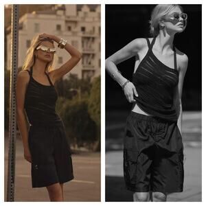 [Anthropologie] Black Elastic Waist Relaxed Fit Slouchy Cargo Shorts NWT Size XL